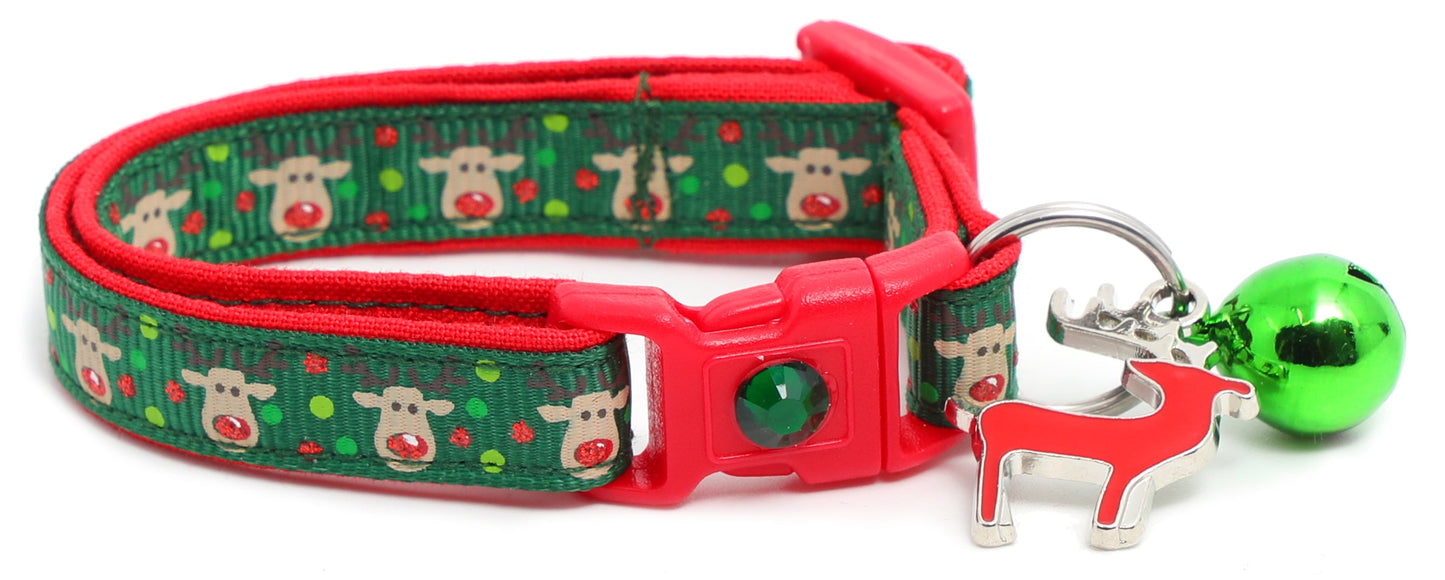 Red and Green Jolly Reindeer Breakaway Cat Collar-12