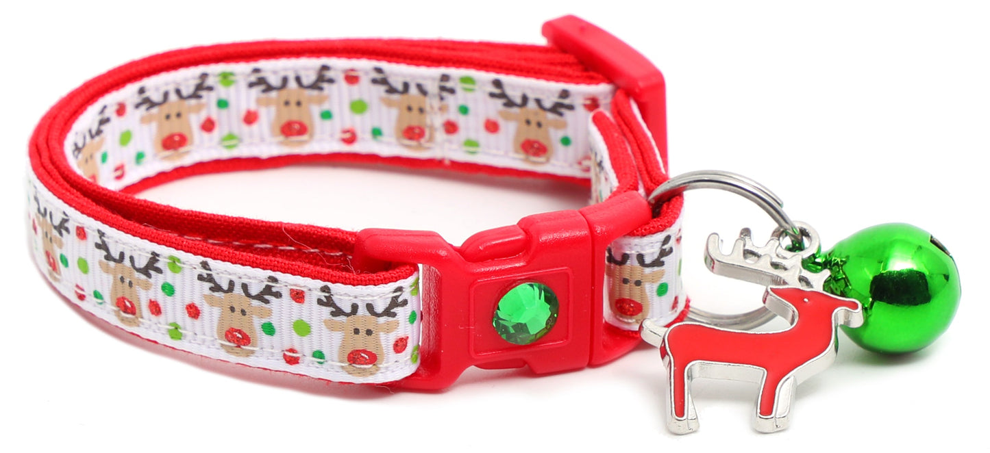 Red and Green Jolly Reindeer Breakaway Cat Collar-9