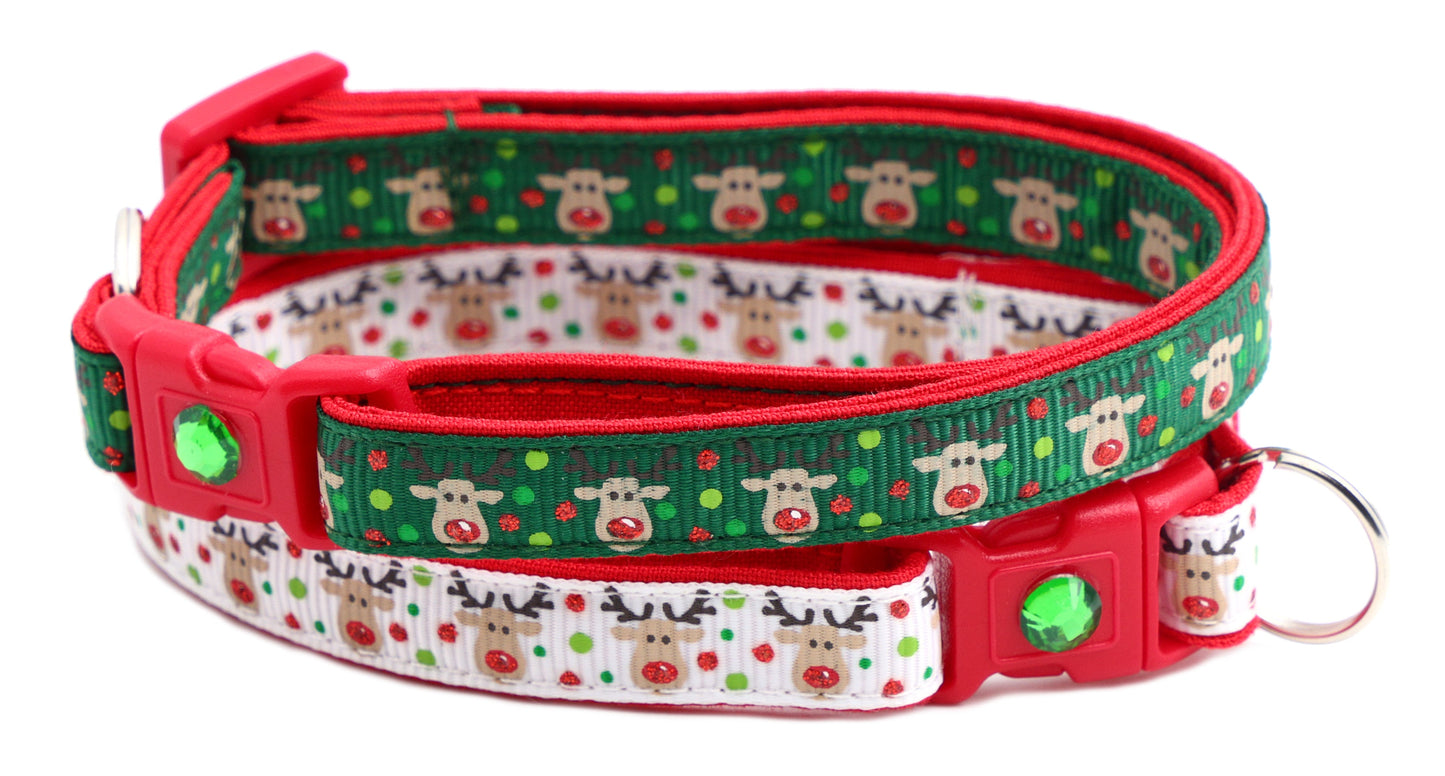 Red and Green Jolly Reindeer Breakaway Cat Collar-0