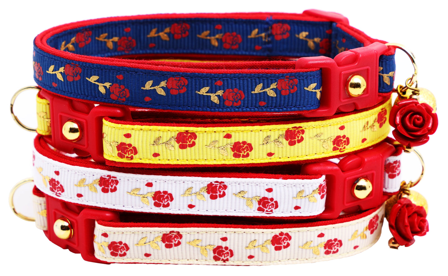 Red Roses and Gold Stems Breakaway Cat Collar-0