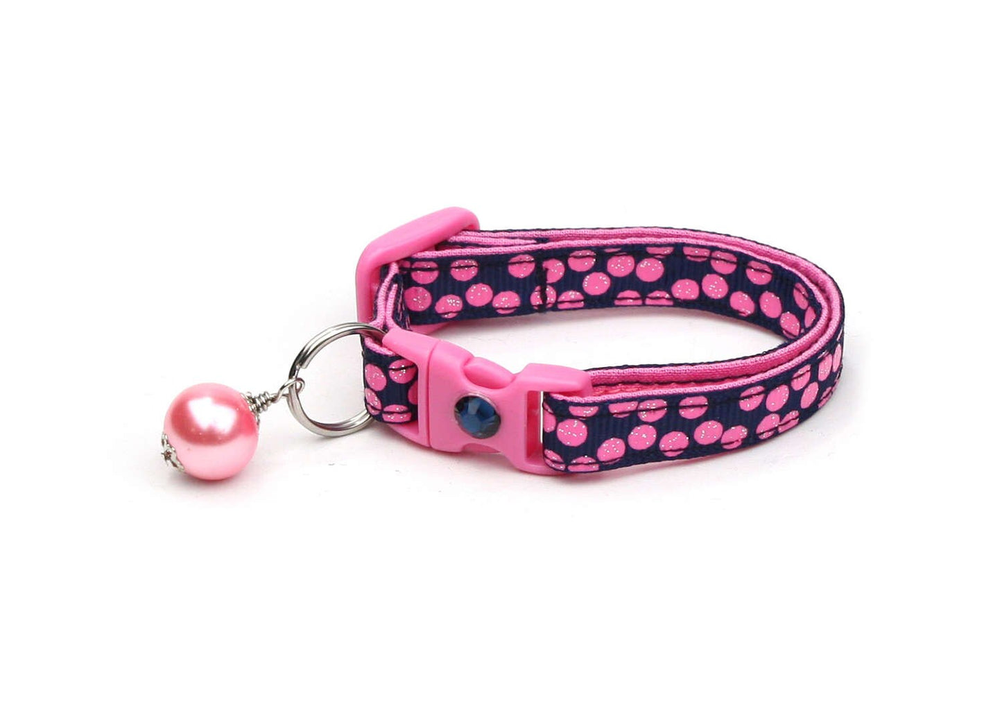 Pink Dots on Navy Blue Cat Collar-1