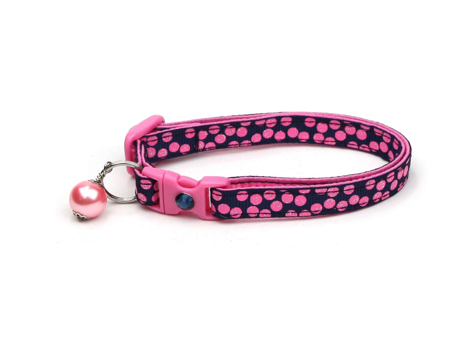 Pink Dots on Navy Blue Cat Collar-3