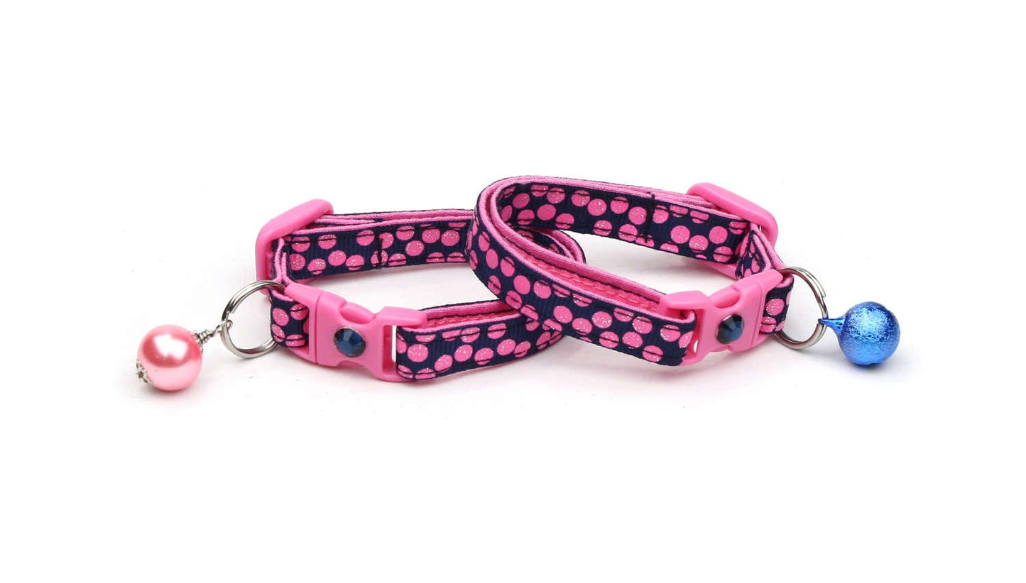 Pink Dots on Navy Blue Cat Collar-4