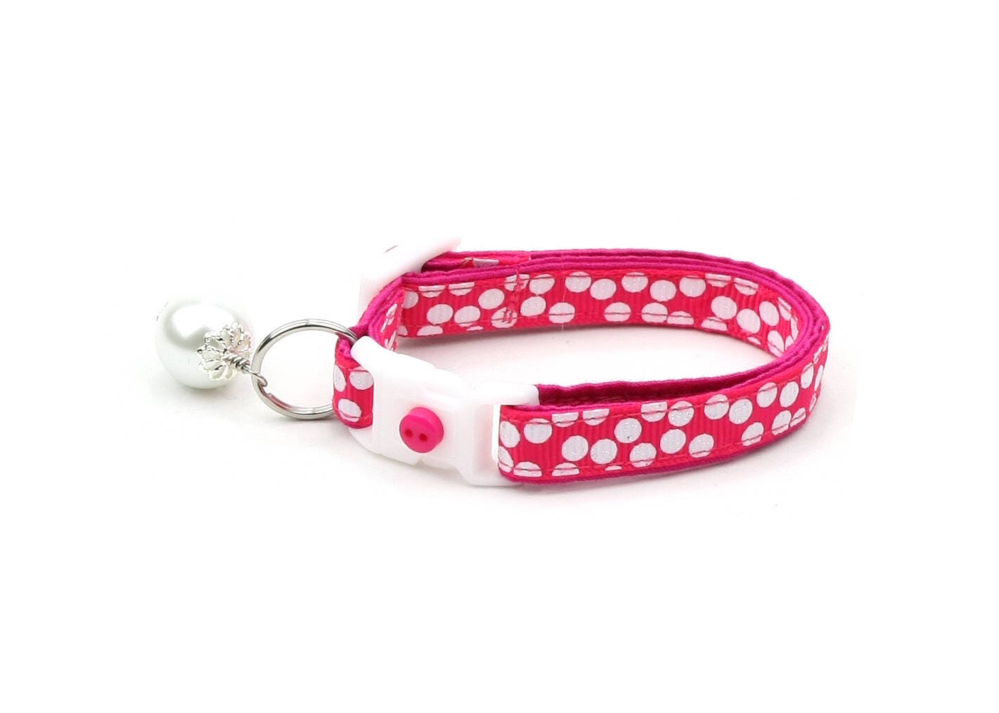 White Dots on Bright Pink Cat Collar-3