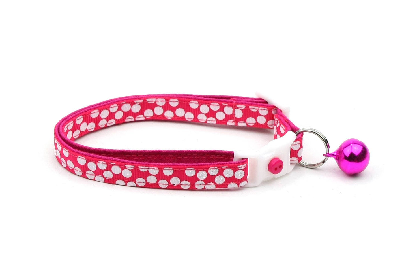 White Dots on Bright Pink Cat Collar-2