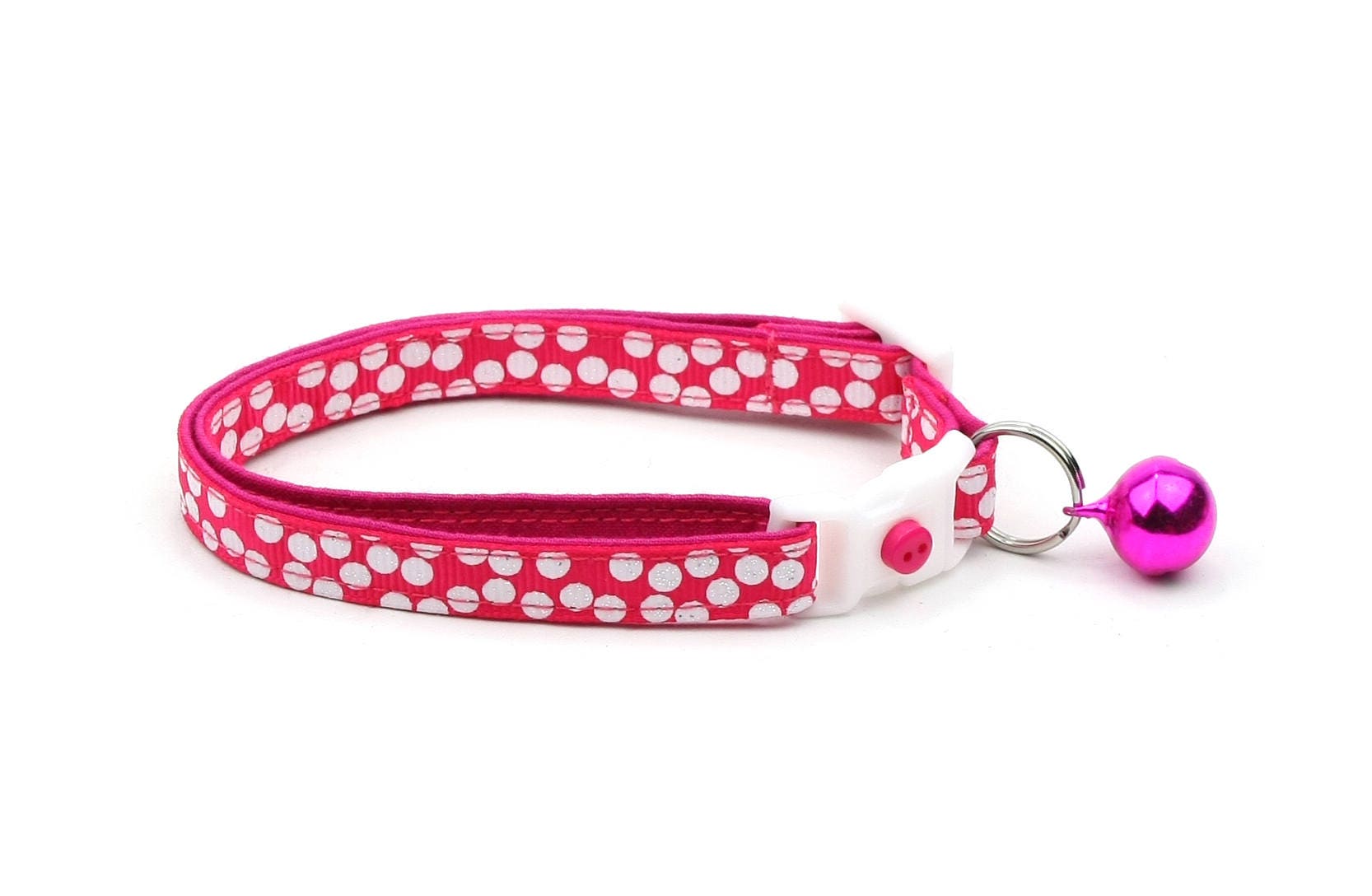 White Dots on Bright Pink Cat Collar-2