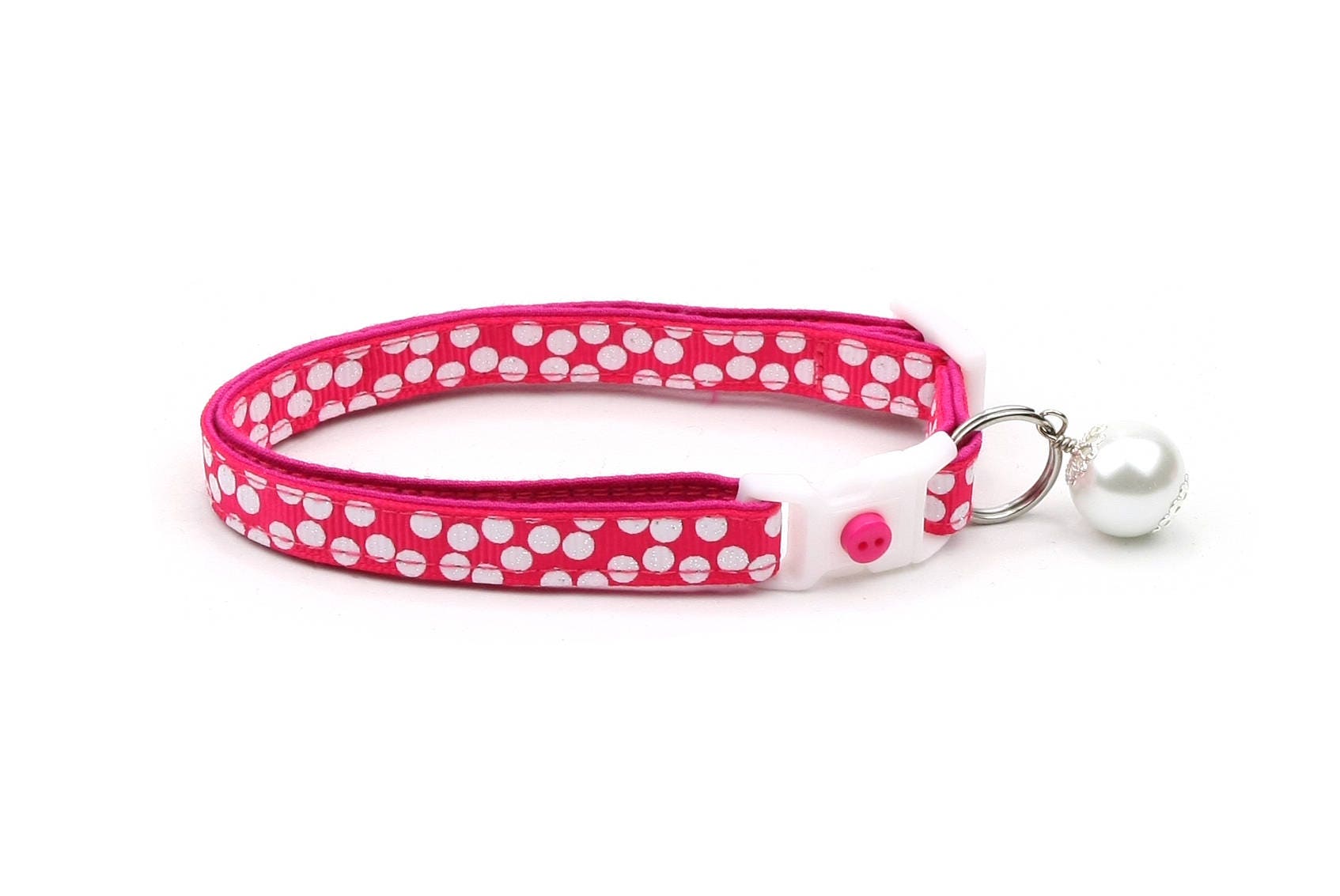 White Dots on Bright Pink Cat Collar-1