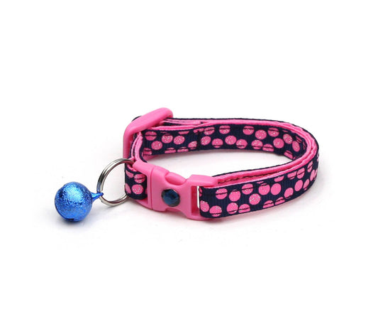 Pink Dots on Navy Blue Cat Collar-0