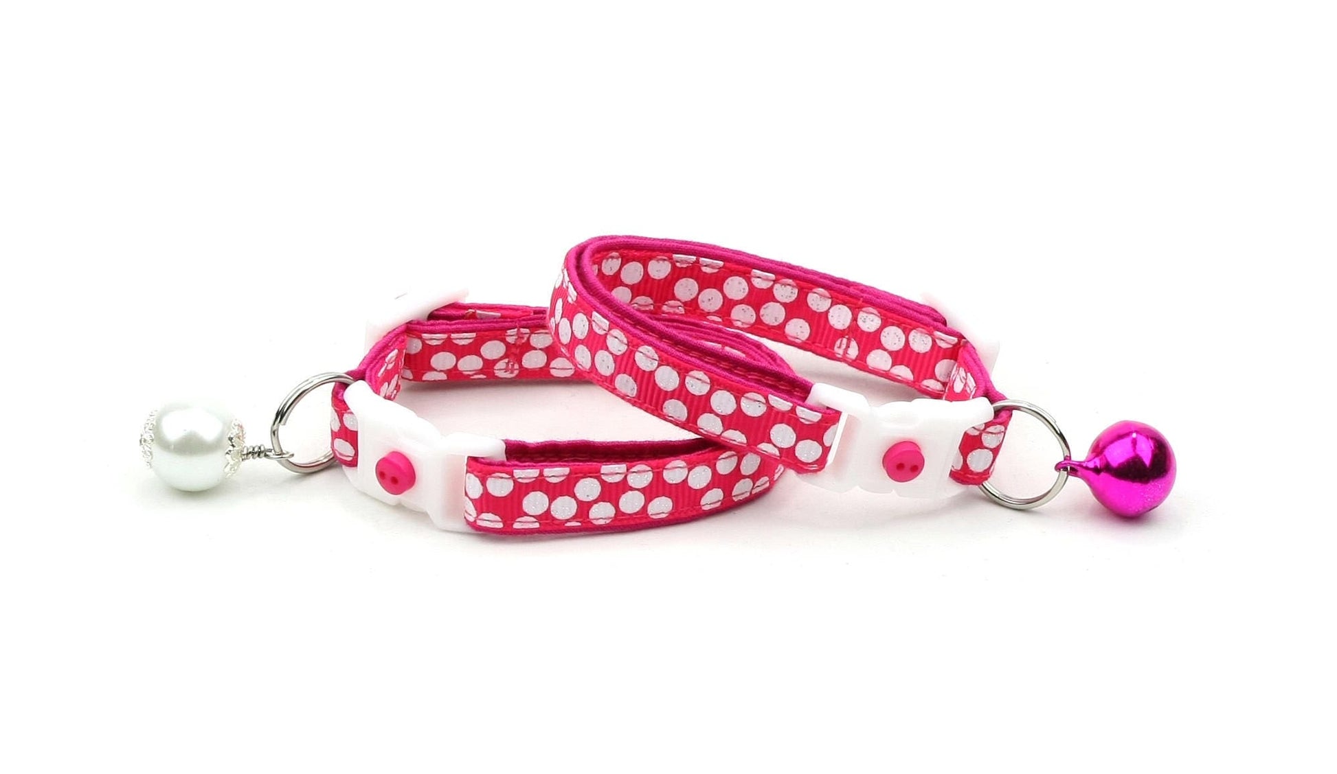 White Dots on Bright Pink Cat Collar-4