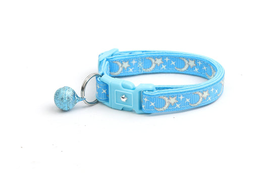 Silver Moons and Stars on Blue Cat Collar-0