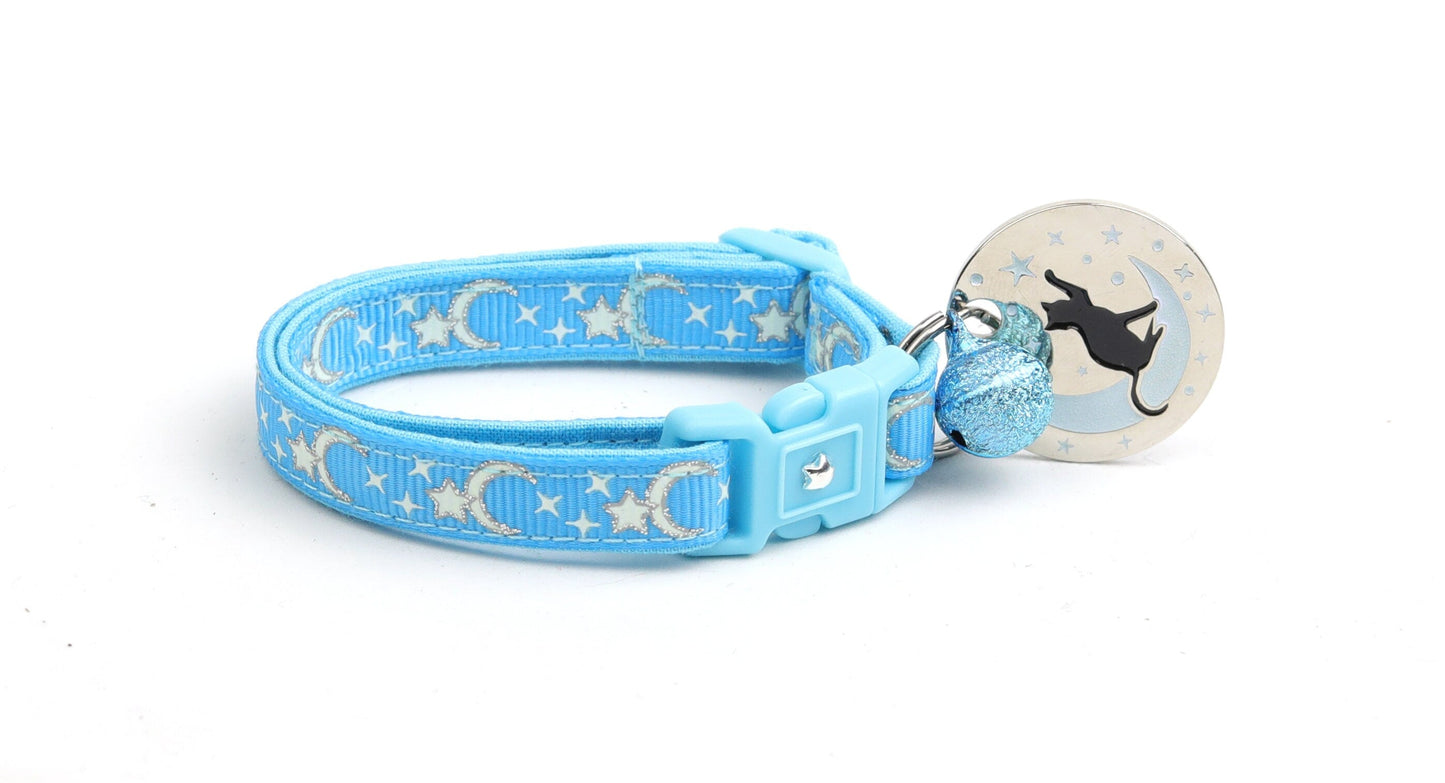 Silver Moons and Stars on Blue Cat Collar-5