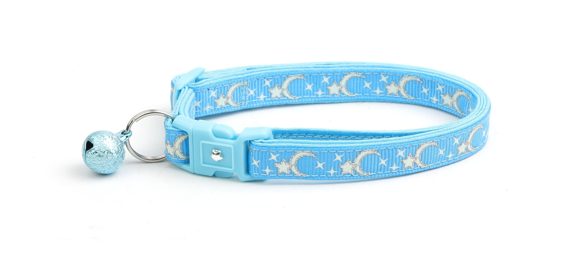 Silver Moons and Stars on Blue Cat Collar-3
