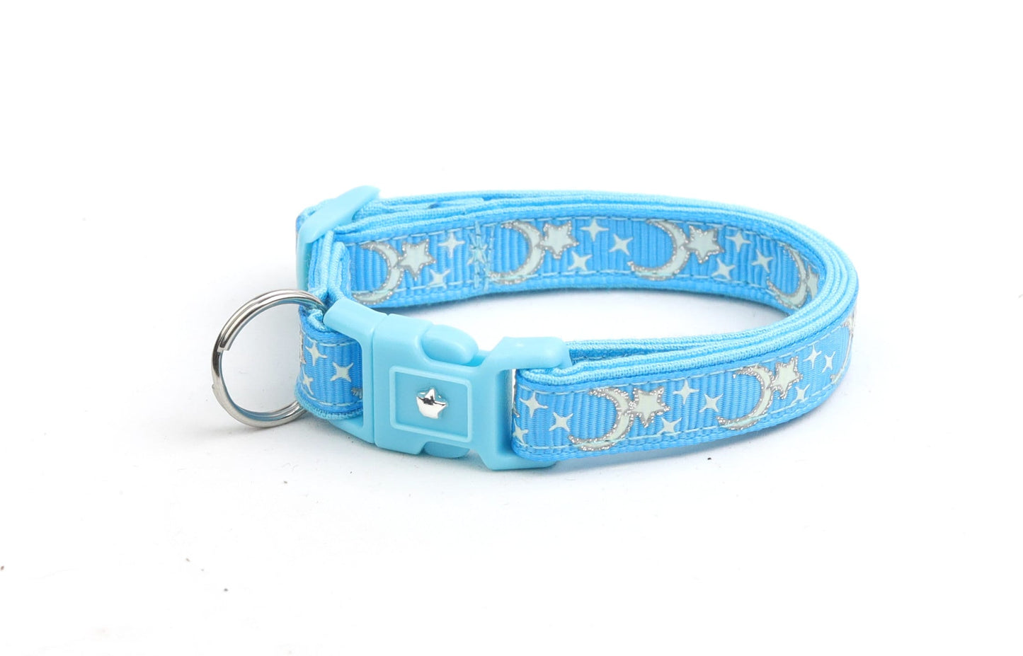 Silver Moons and Stars on Blue Cat Collar-4