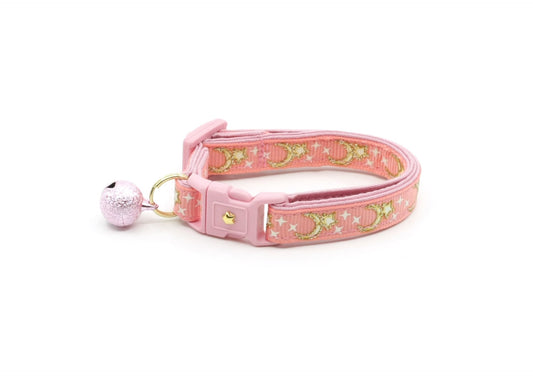 Gold Moons and Stars on Coral Pink Cat Collar-0