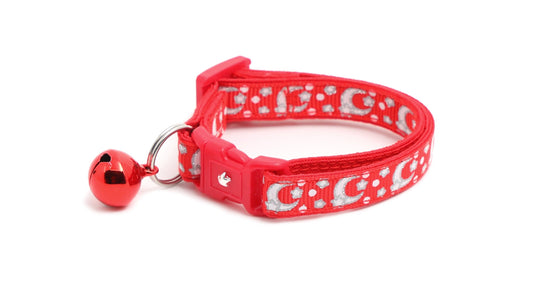 Silver Moons and Stars on Bright Red Cat Collar-0