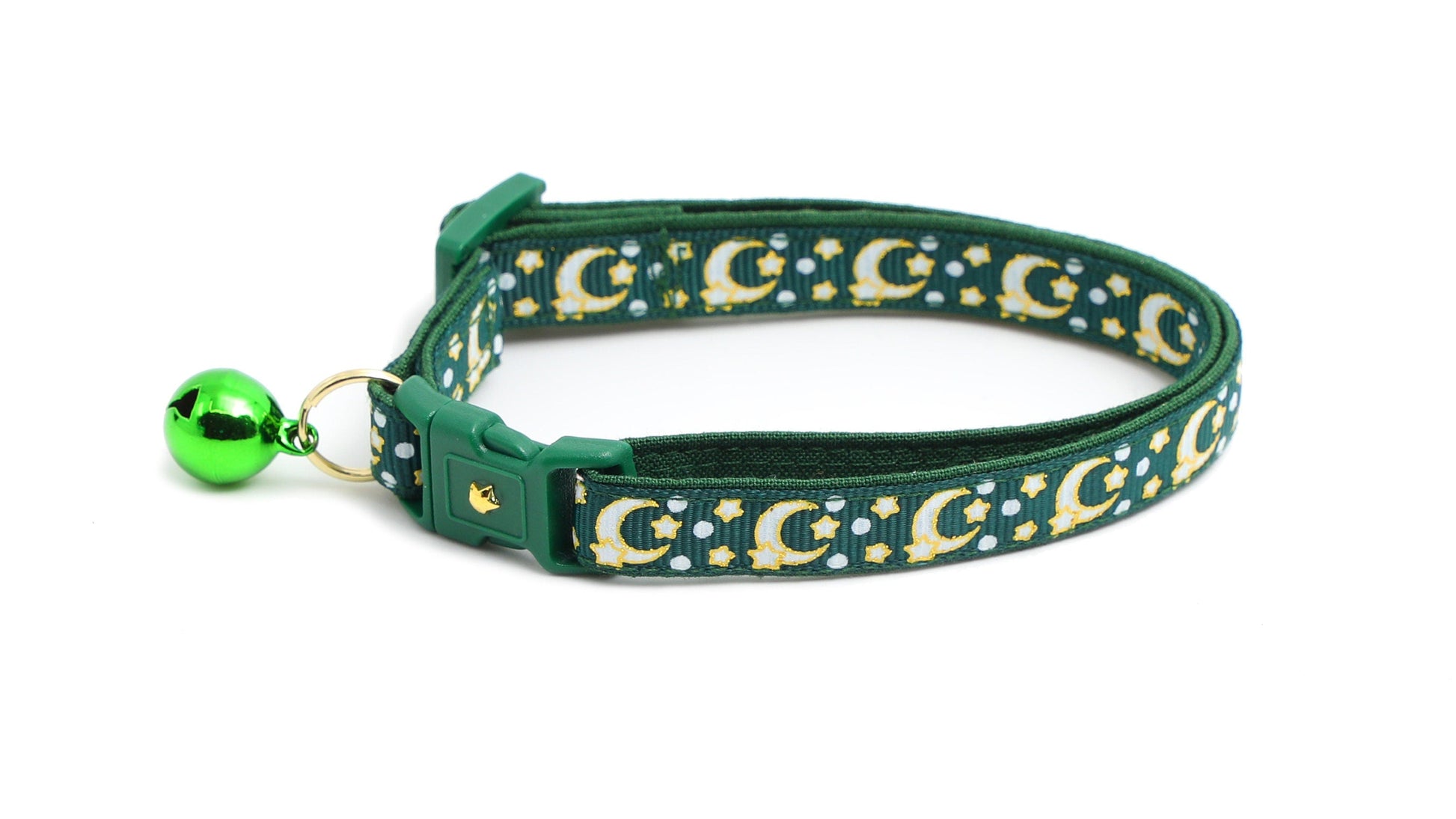 Gold Moons and Stars on Dark Green Cat Collar-3