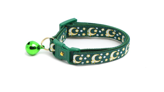 Gold Moons and Stars on Dark Green Cat Collar-0
