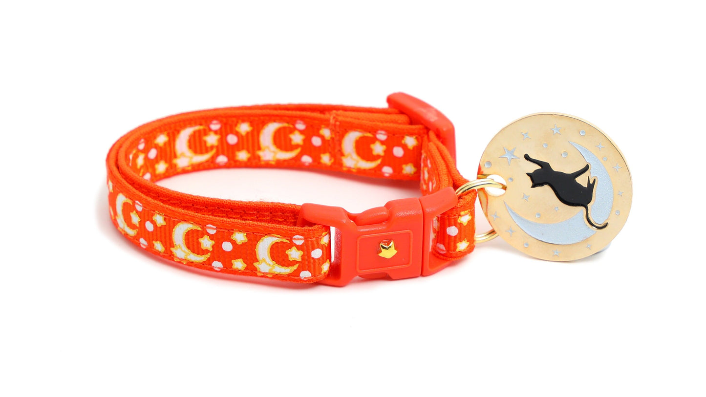Gold Moons and Stars on Orange Cat Collar-1