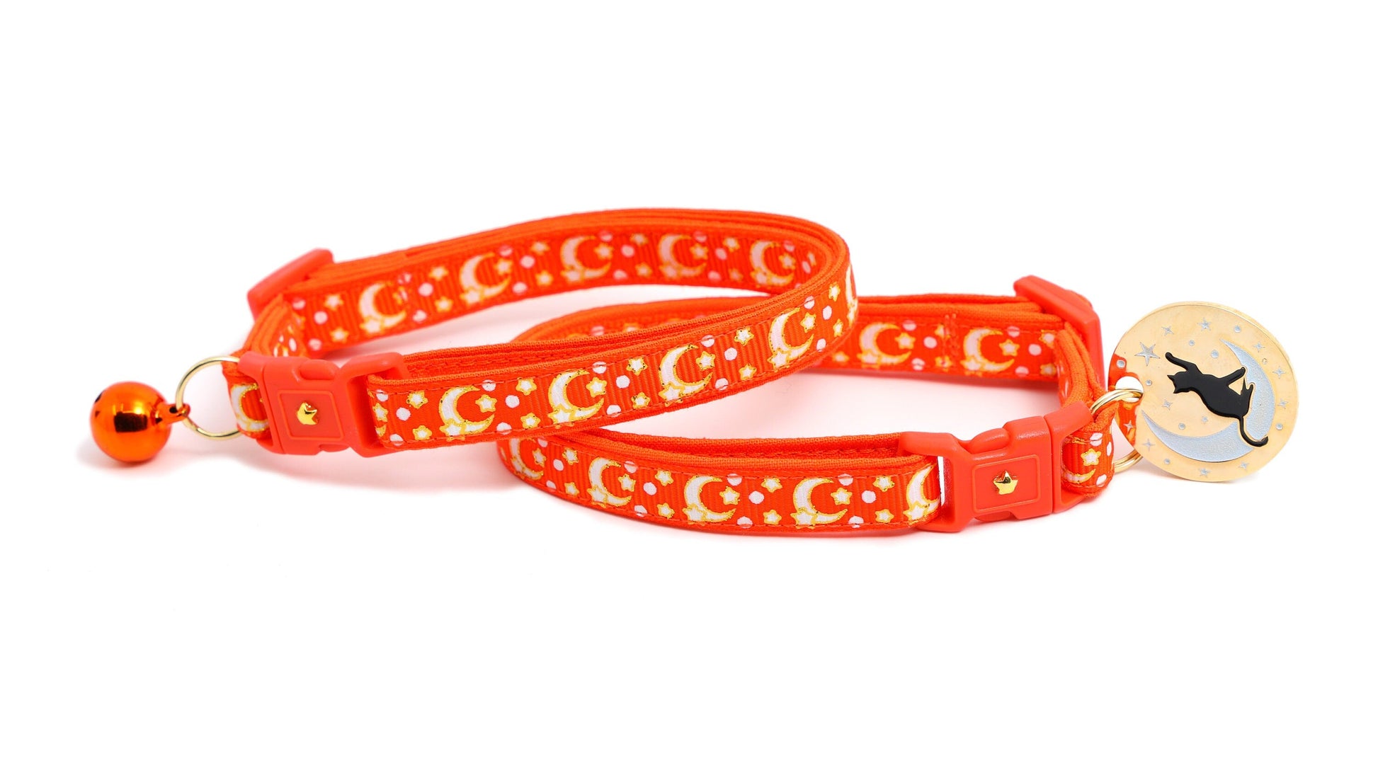 Gold Moons and Stars on Orange Cat Collar-3