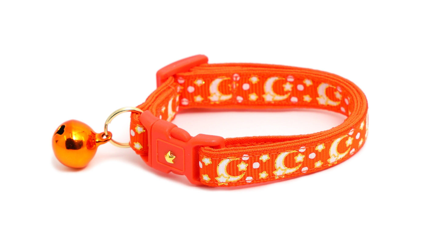 Gold Moons and Stars on Orange Cat Collar-0