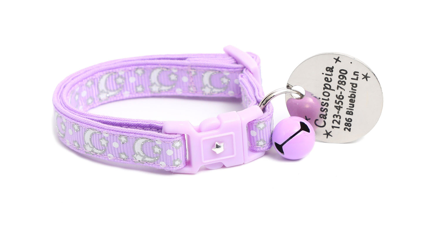 Silver Moons and Stars on Pastel Purple Cat Collar-6