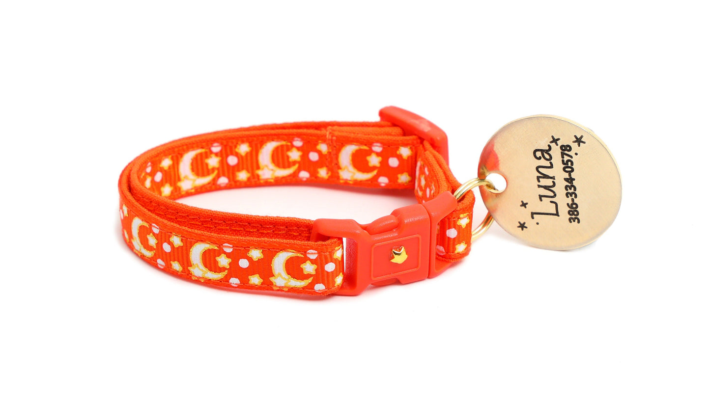Gold Moons and Stars on Orange Cat Collar-5