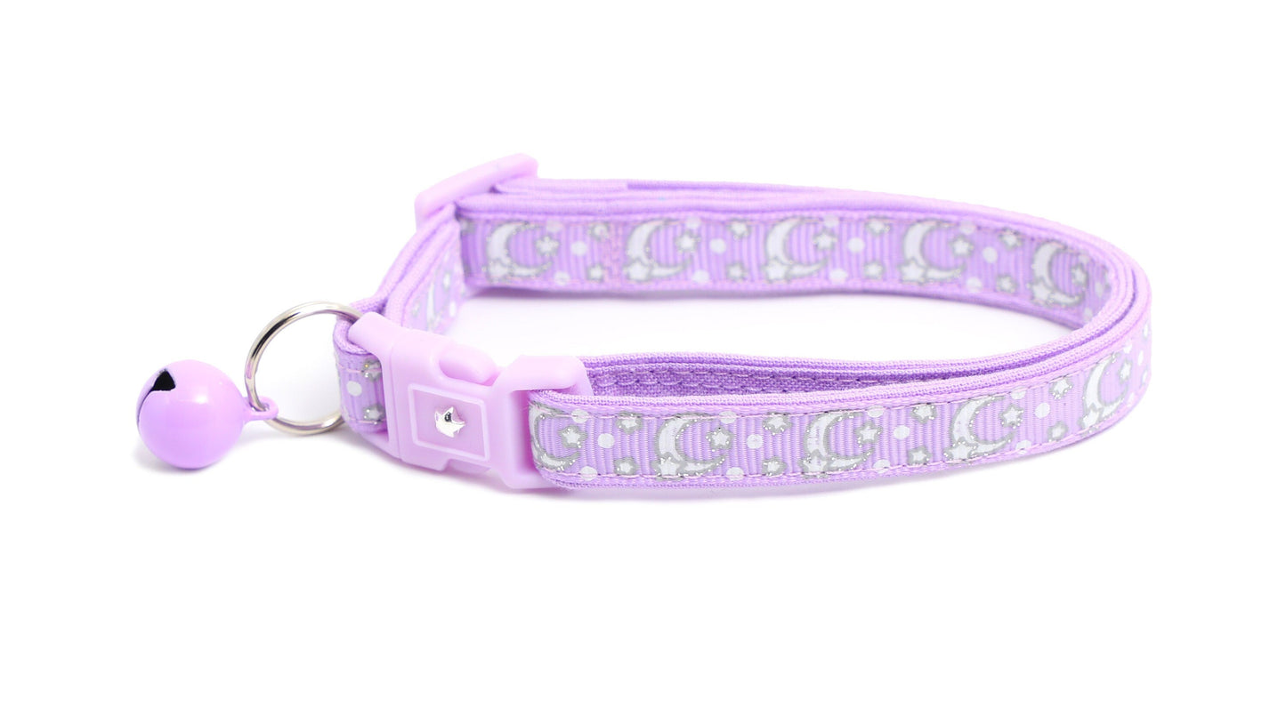 Silver Moons and Stars on Pastel Purple Cat Collar-4