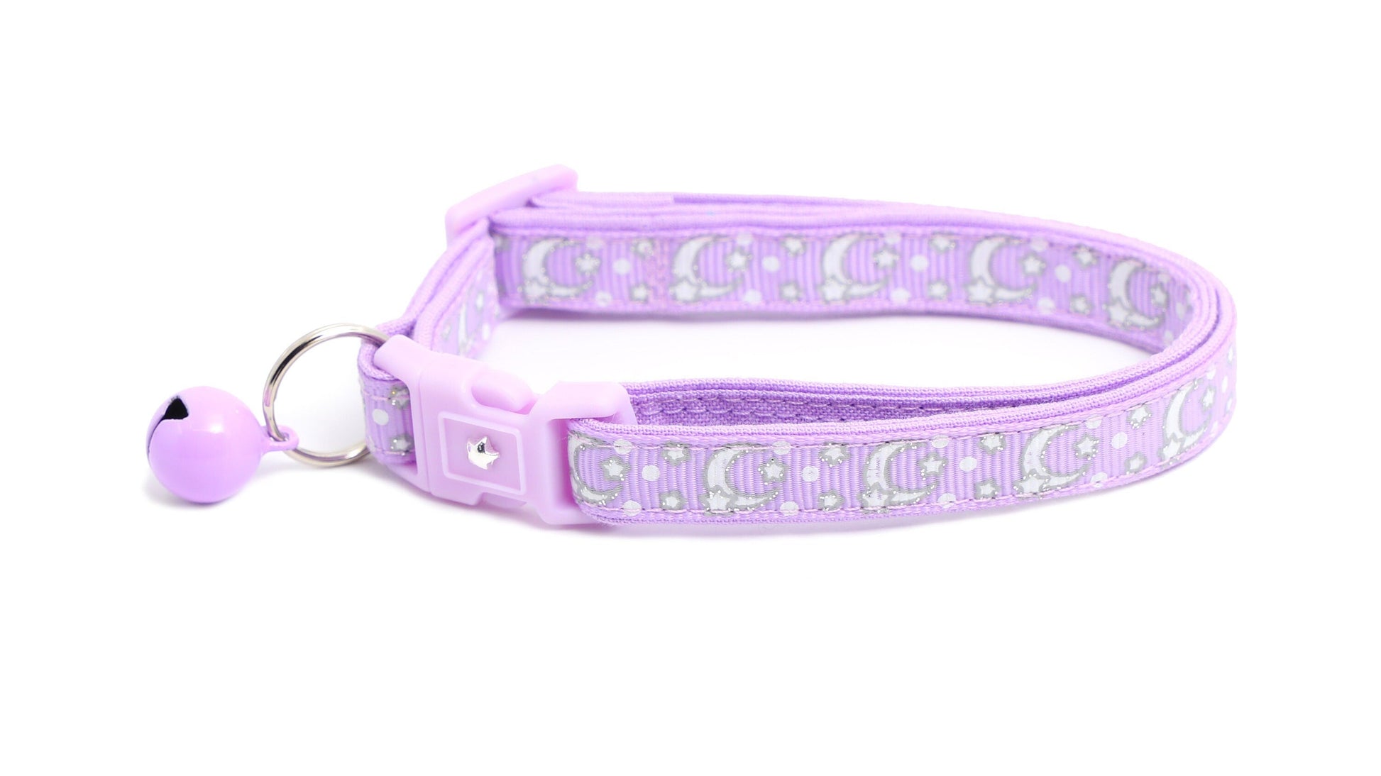 Silver Moons and Stars on Pastel Purple Cat Collar-4