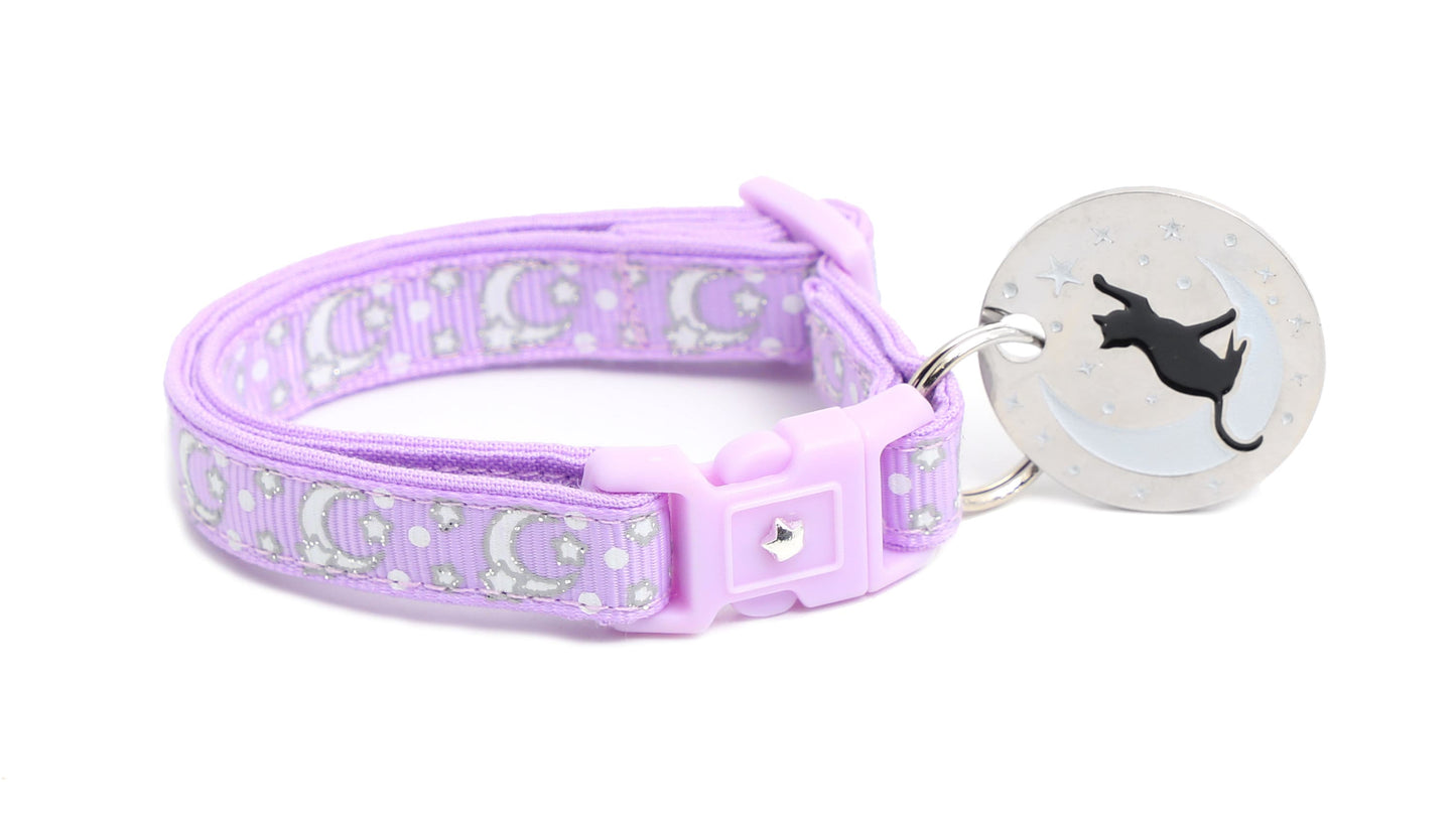 Silver Moons and Stars on Pastel Purple Cat Collar-1