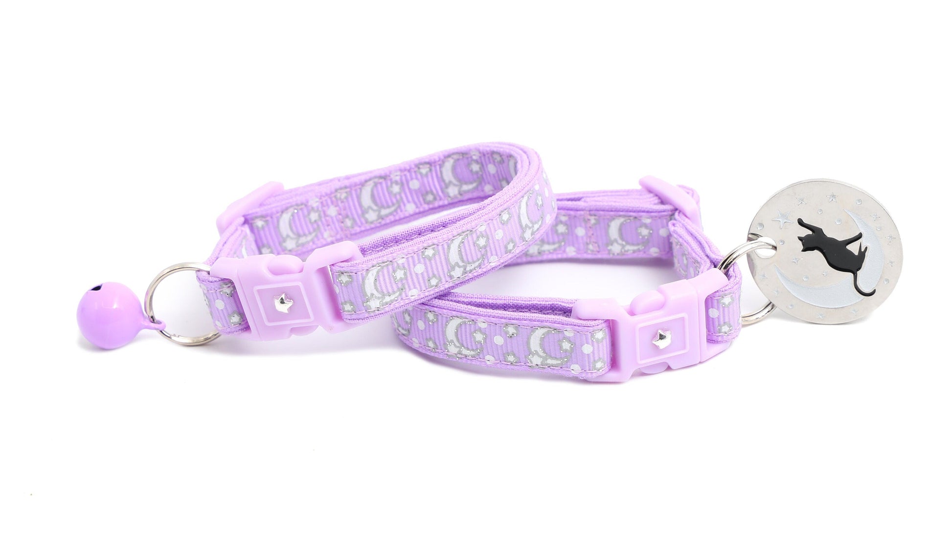 Silver Moons and Stars on Pastel Purple Cat Collar-2