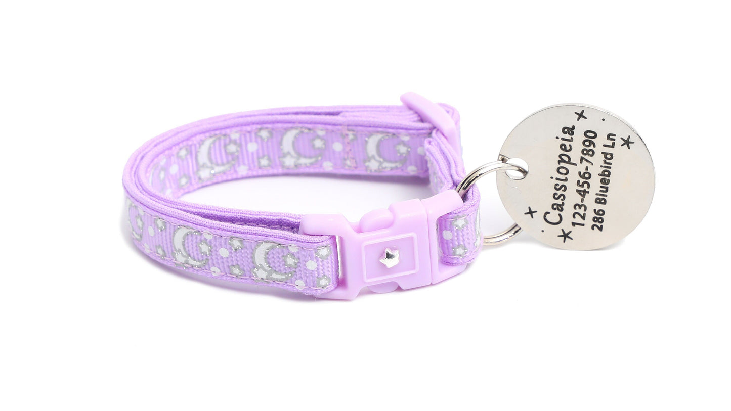 Silver Moons and Stars on Pastel Purple Cat Collar-5