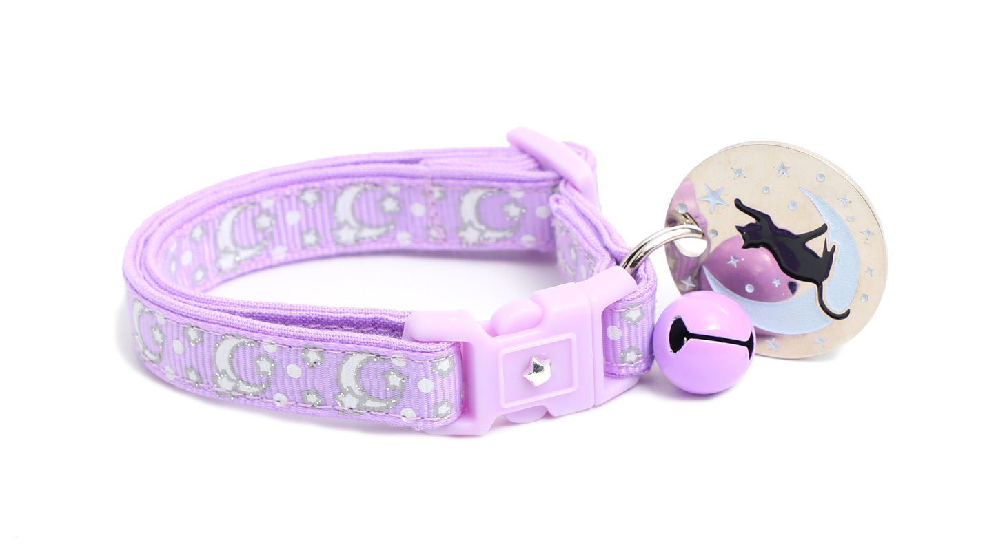 Silver Moons and Stars on Pastel Purple Cat Collar-3