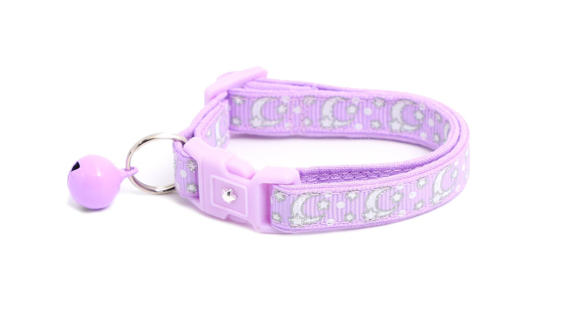 Silver Moons and Stars on Pastel Purple Cat Collar-0