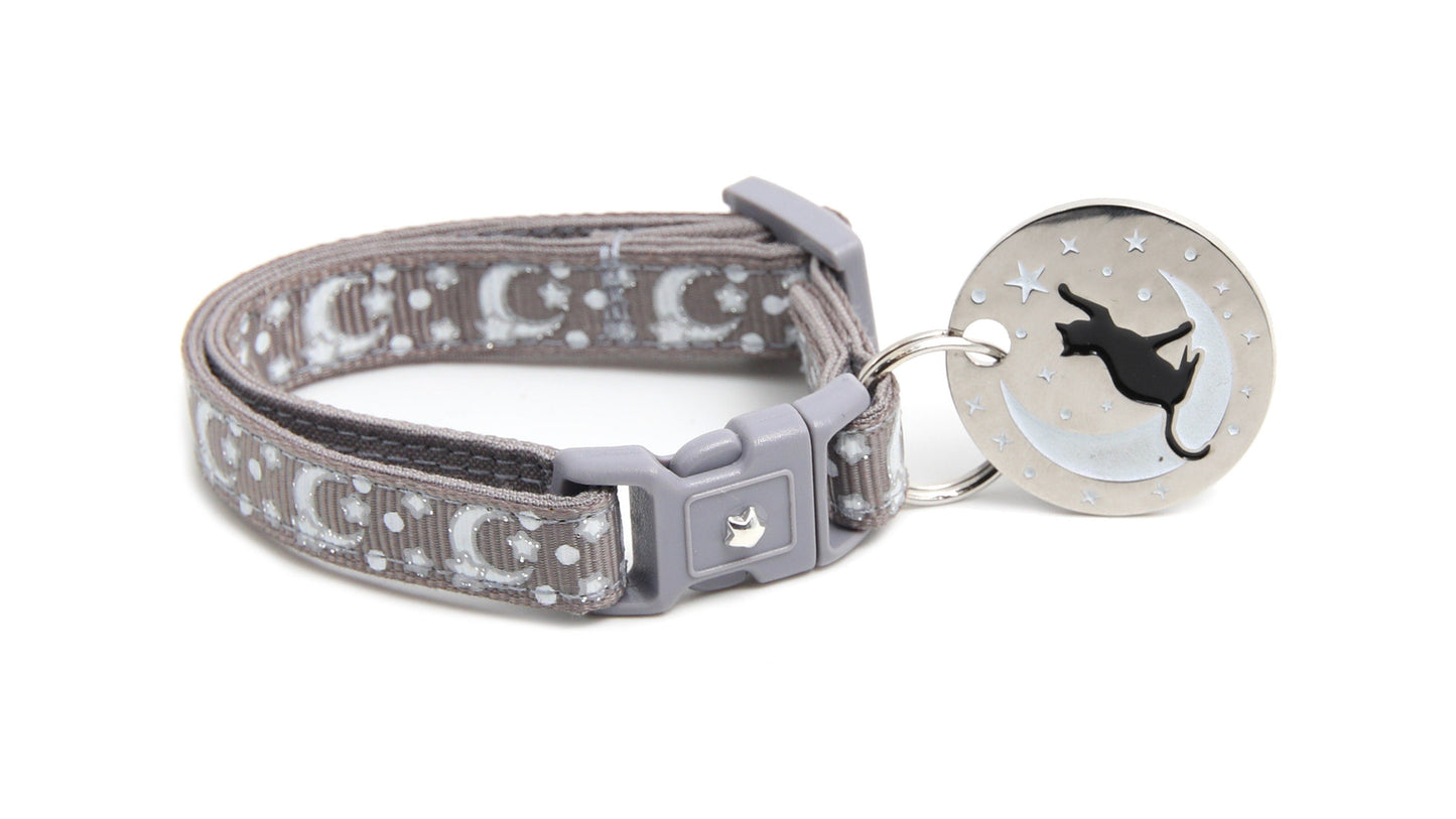 Silver Moons and Stars on Silver Cat Collar-1
