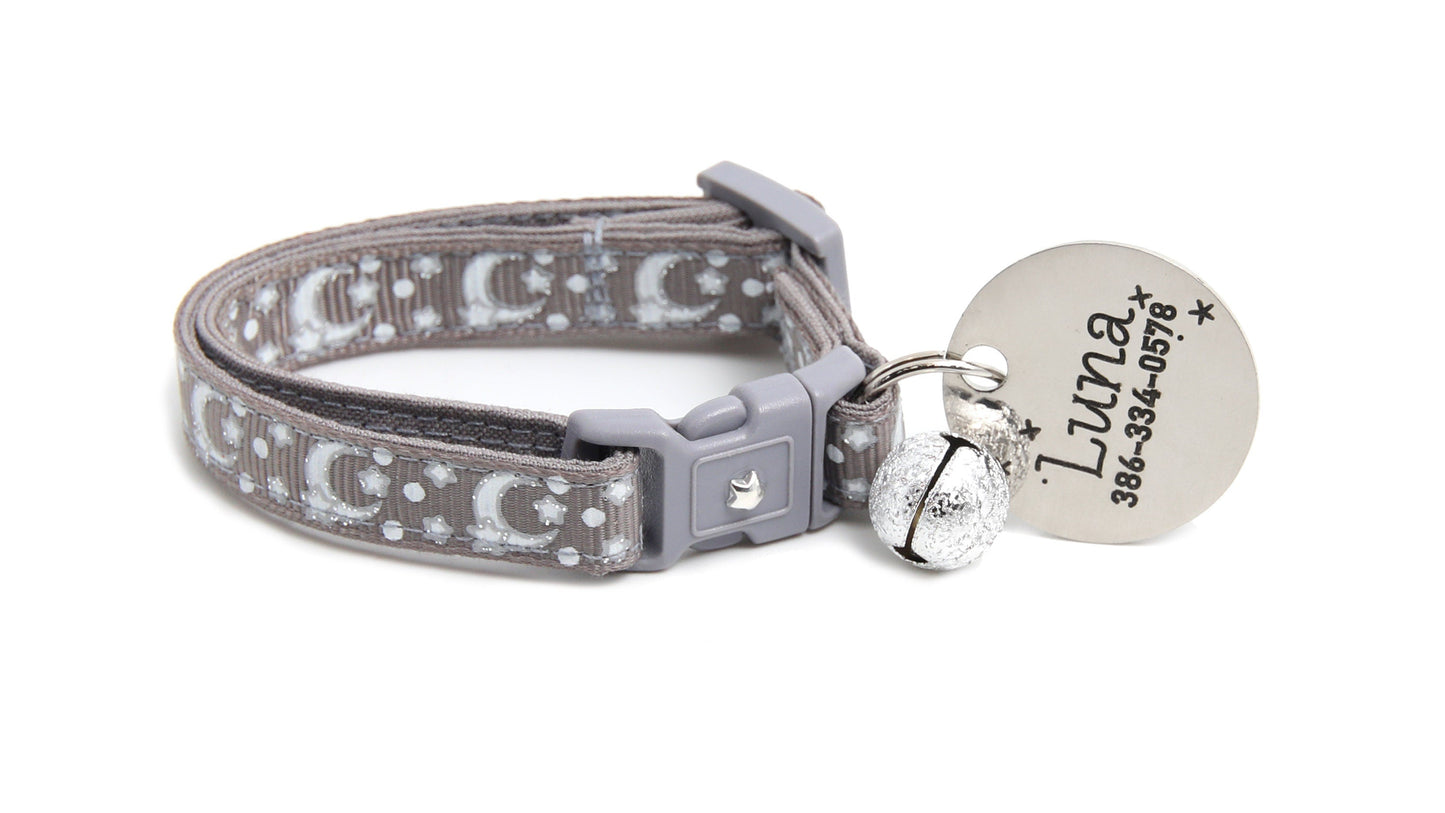 Silver Moons and Stars on Silver Cat Collar-7