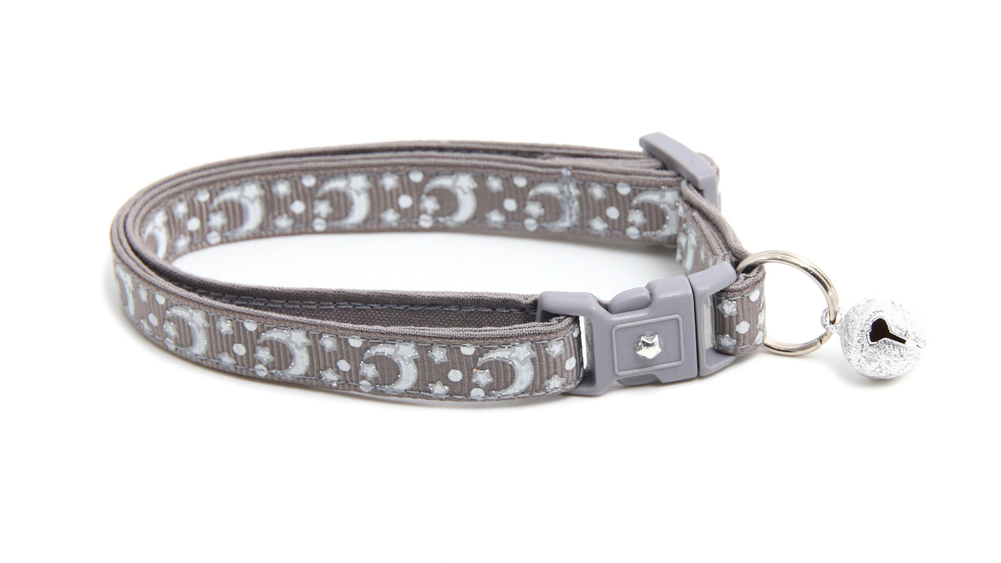 Silver Moons and Stars on Silver Cat Collar-3