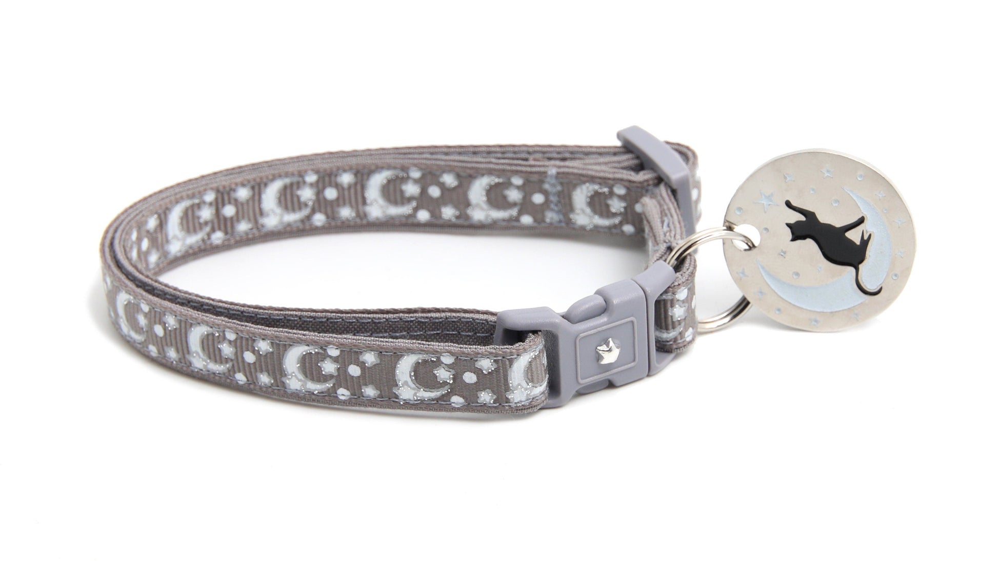 Silver Moons and Stars on Silver Cat Collar-4