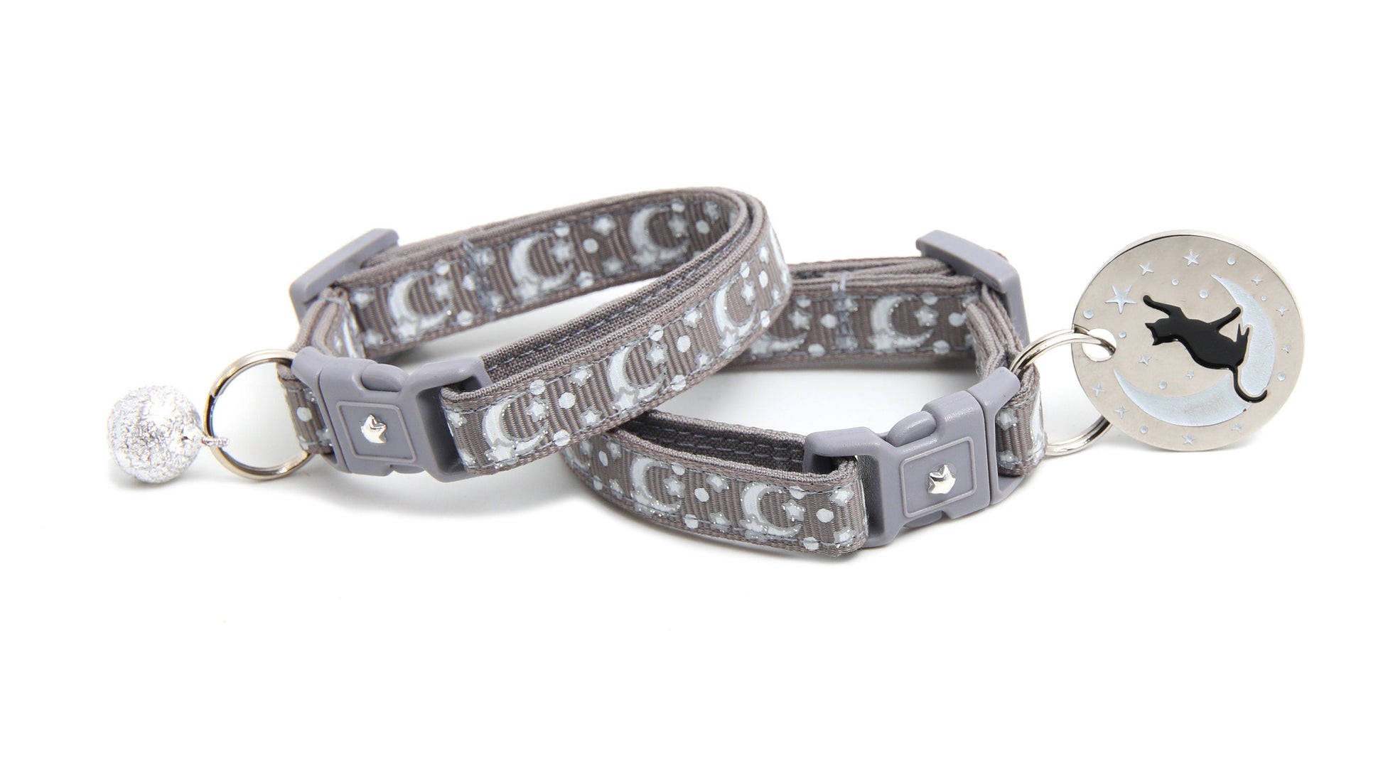 Silver Moons and Stars on Silver Cat Collar-2