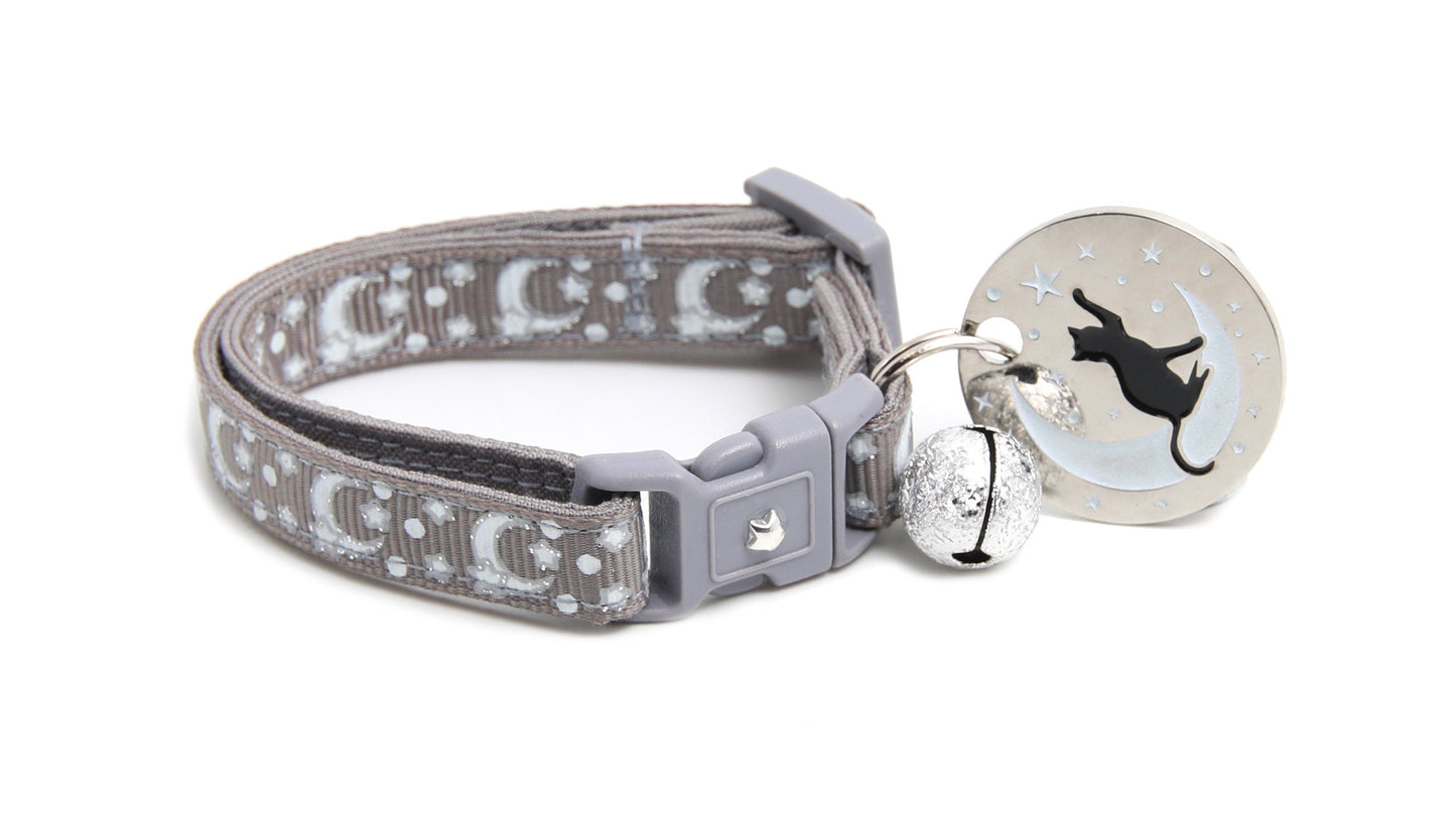 Silver Moons and Stars on Silver Cat Collar-5