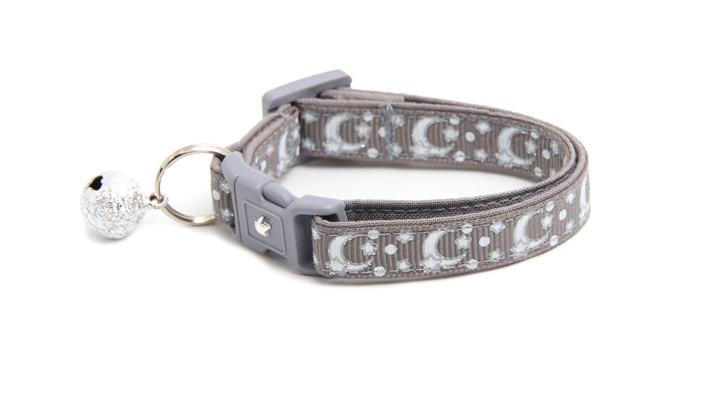 Silver Moons and Stars on Silver Cat Collar-0